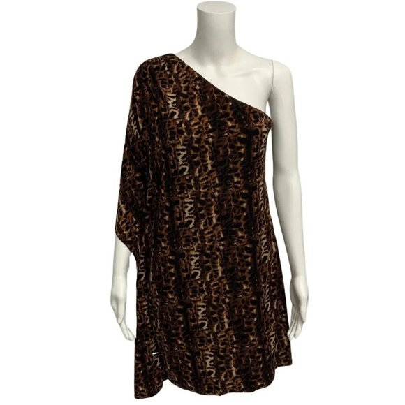 Calvin Klein Dresses & Skirts - Calvin Klein Dress One Shoulder Leopard Print Mini Brown Black